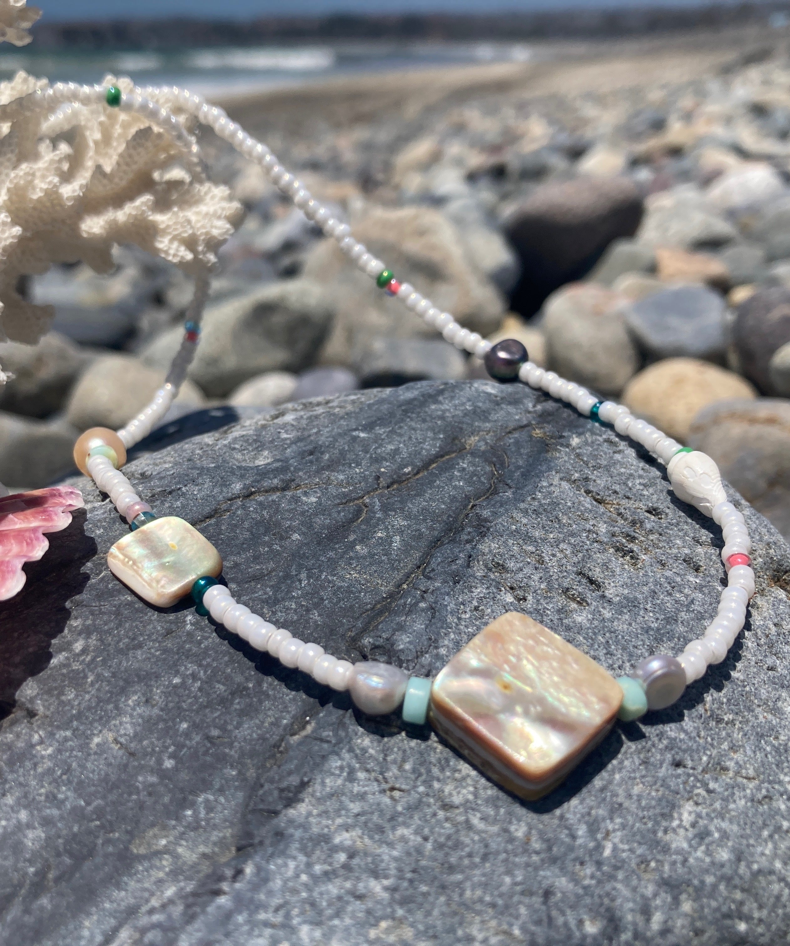 Don't Leave Me Abalone - White Necklace